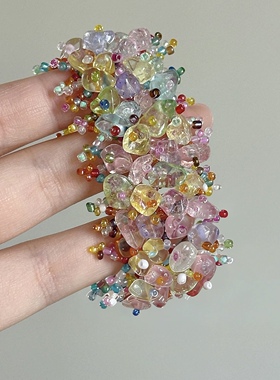 「夏日手信」彩色天然石编织手链女波西米亚风手环个性手作手饰品