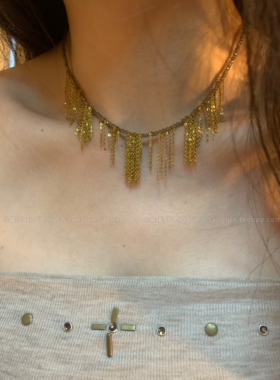 托斯卡纳晨光~波西米亚金色流苏锁骨链女高级感巨好看中古项链潮