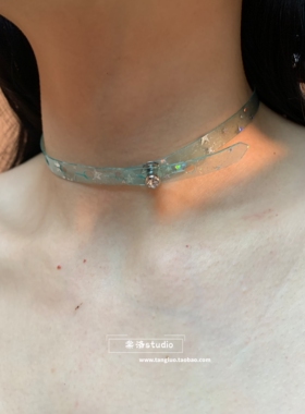 甜酷薄荷绿星星choker颈链女春夏贴肤软树脂项圈个性独特颈带2026