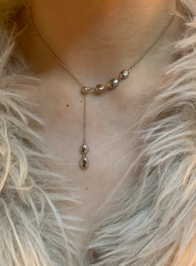 抽拉式 浅钛金流苏豆豆Y型choker项链女可调节秋冬毛衣链高级感潮