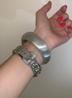 棠洛 银色系冷淡风金属手镯女小众ins欧美夸张手环个性朋克手饰品