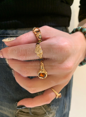 5件套 废土风叠戴戒指女美拉德做旧几何戒指小众设计感食指戒2026