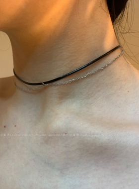 【棠洛】双层黑皮绳流苏choker颈链女显脖子细长项链巨好看锁骨链