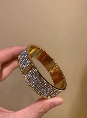 中古vintage轻奢满钻开口手镯多层细钻弹力手圈冷淡风高级感配饰
