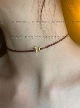 红色尖晶石小马choker颈链女氛围感锁骨链显脖子细项链通勤配饰潮
