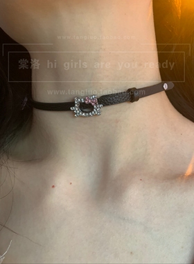 甜酷风kitty项圈女软皮革贴肤颈链千禧辣妹锁骨链细款choker2026