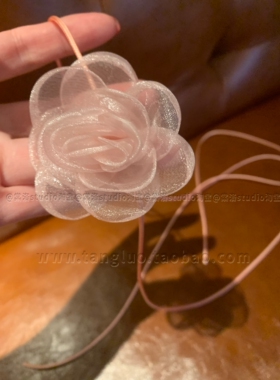 原创手作款欧根纱花朵绑带choker颈链女小众度假风系带绕脖项圈潮