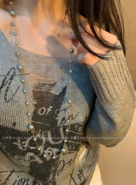 【棠洛】一款两戴 银灰珍珠满天星绕圈锁骨链女高级感秋冬毛衣链