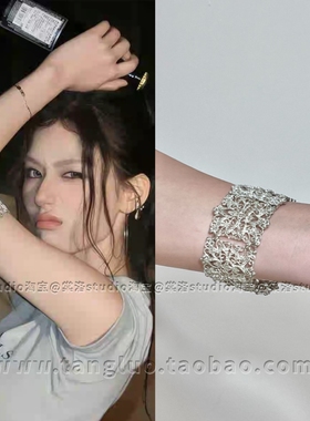 银色蕾丝十字花手镯女冷淡风欧美夸张手环臂环辣妹风手饰品2026爆