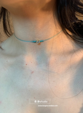 棠洛 手作蒂芙尼蓝编绳锆石choker颈链女小众个性锁骨链日常百搭