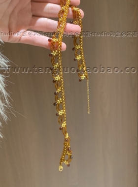 棠洛原创手作咖色米珠蕾丝choker颈链女废土风锁骨链波西米亚饰品