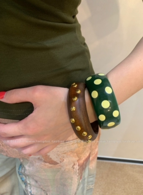 ‘波点辣妹’薄荷绿树脂夸张手镯女y2k宽版圆形手环独特复古手饰