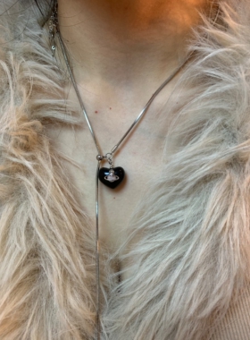 棠洛 抽拉式黑色立体土星项链女长款可调节毛衣链小众个性辣妹风