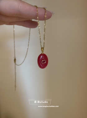 棠洛 显白的红色玉石吊坠锁骨链女小众设计感辣妹项链简约百搭潮