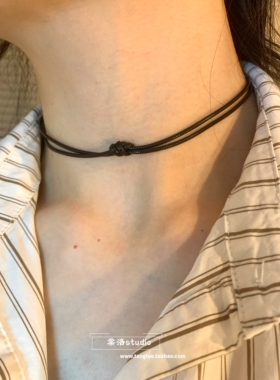 棠洛 打结皮绳choker颈链女黑色细款锁骨链日常百搭精致感项圈潮