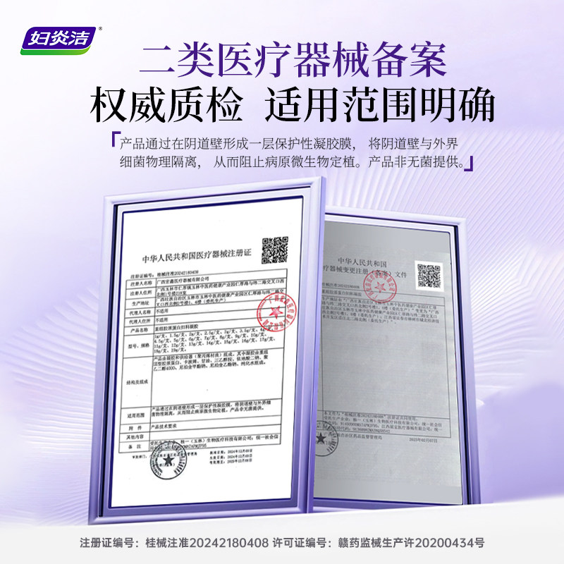 妇炎洁100%人源化重组胶原蛋白妇科凝胶医用抑菌补水阴道紧致弹润