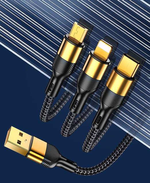 200W data cable three-in-one super fast charging one tow three charging cables suitable for Apple and Huawei Android phone type-c interface 6A charging cable 200W data cable three-in-one super fast charging one tow three charging cables suitable for Apple and Huawei Android phone type-c interface 6A charging cable