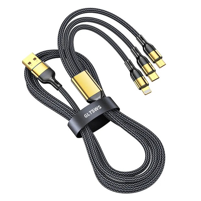 200W data cable three-in-one super fast charging one tow three charging cables suitable for Apple and Huawei Android phone type-c interface 6A charging cable 200W data cable three-in-one super fast charging one tow three charging cables suitable for Apple and Huawei Android phone type-c interface 6A charging cable