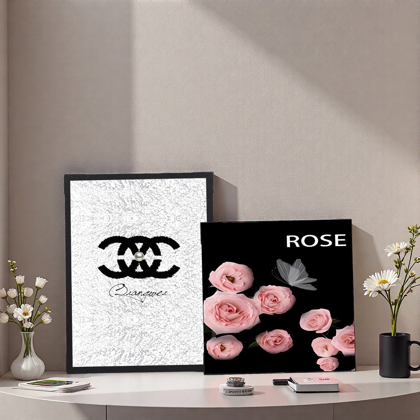 高级感小香风装饰画软装客厅电视柜桌面摆件挂画玫瑰花卧室墙壁画,淘宝优惠券,粉丝福利购,淘宝优惠卷