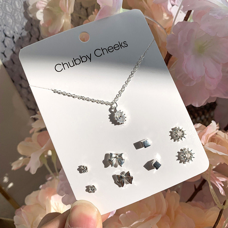 韩版S925镀银四叶草珍珠心形项链耳钉组合女士锁骨链一周首饰耳环,淘宝优惠券,粉丝福利购,淘宝优惠卷