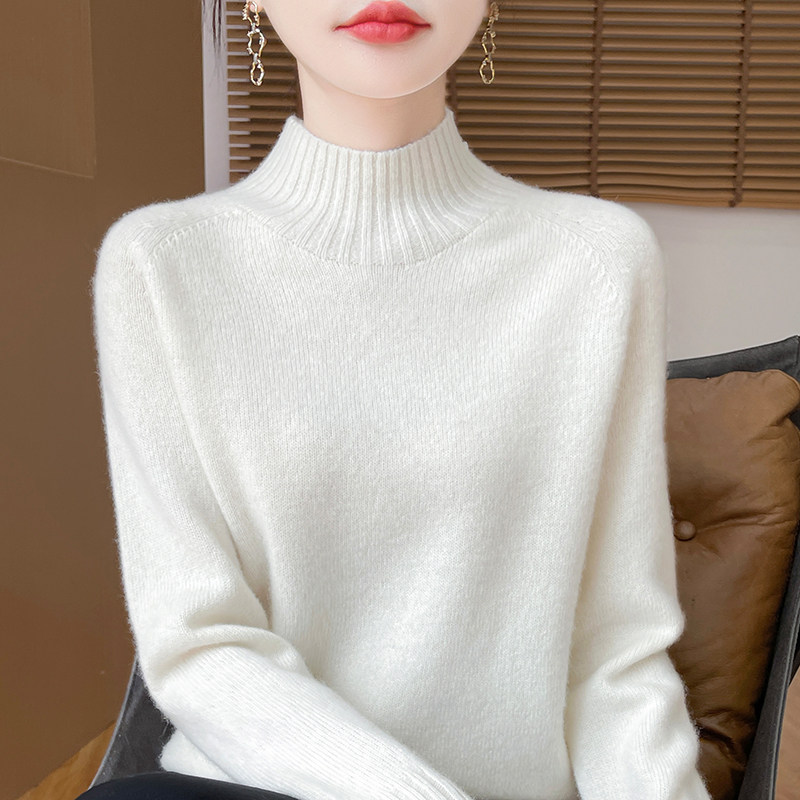 2025秋冬新款纯羊毛半高领长袖针织衫女宽松显瘦百搭毛衣上衣 - 图2