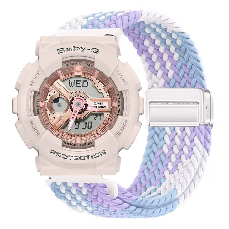 适用casio卡西欧BABY-G手表带女BA-110/112/100磁吸编织透气腕带 - 图1