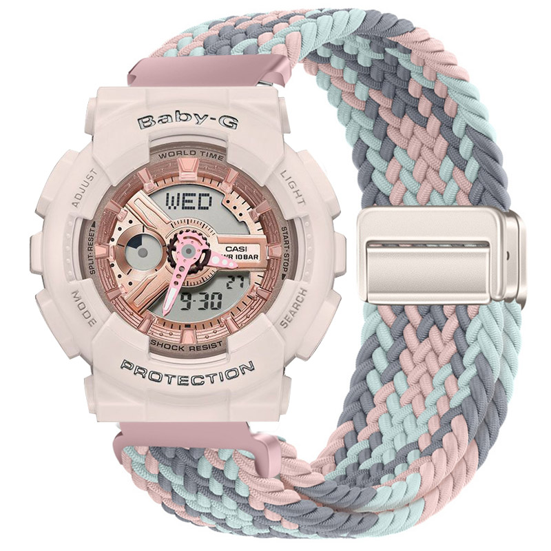 适用casio卡西欧BABY-G手表带女BA-110/112/100磁吸编织透气腕带 - 图0