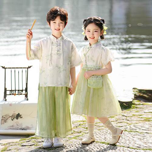 中国风六一儿童古装汉服上春山男女童演出服小学生国学夏季表演服 - 图3