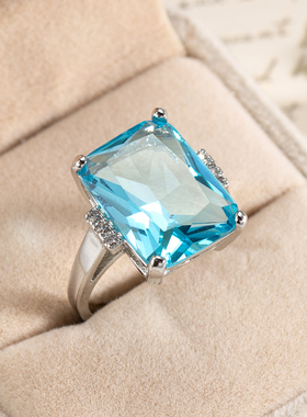 ins时尚男女海蓝托帕石铜指环戒