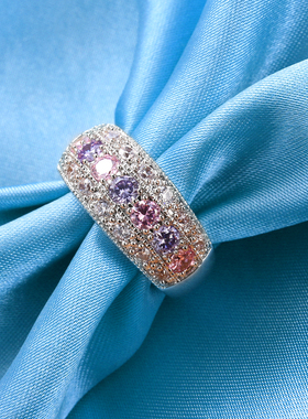 欧美风百搭女士七彩锆石夸张戒指