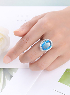 流行时尚款仿真托帕海蓝石戒鸽子