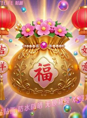 福袋纳福新年喜庆墙贴自粘年画家居春节吉祥如意装饰贴纸美化布置