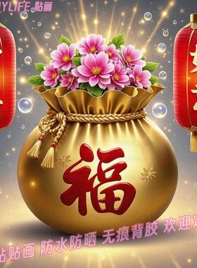 福袋纳福新年贴画墙贴自粘年画喜庆家居春节吉祥如意美化装饰贴纸