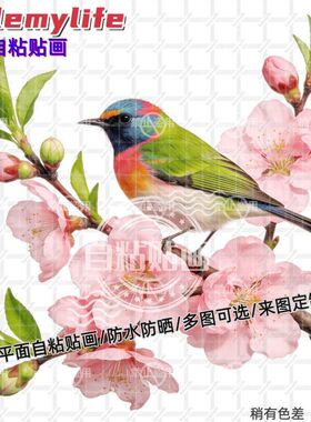 可爱花鸟图卡通贴纸墙贴自粘贴画装饰房间墙上门贴车身冰箱出租屋