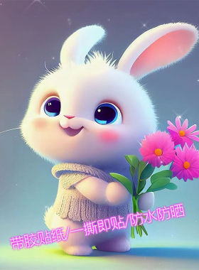 可爱兔兔图案贴纸装饰水杯桌面防水贴画电动车贴儿童房定制墙贴片