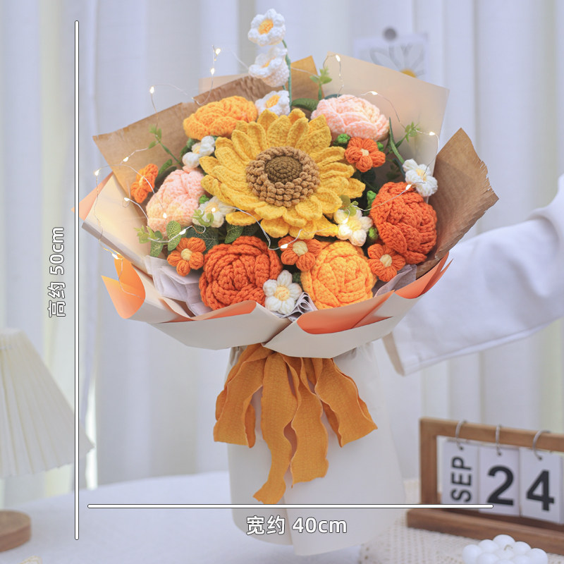 实用生日礼物手工针织玫瑰向日葵毛线花束手捧花成品送女朋友闺蜜