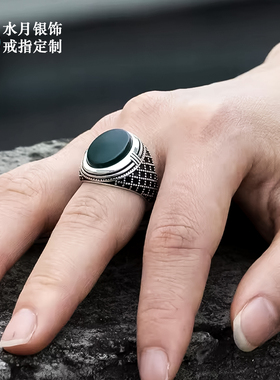 戒指定制925纯银中东风阿拉伯印章戒指轻奢复古小众亚马逊爆品