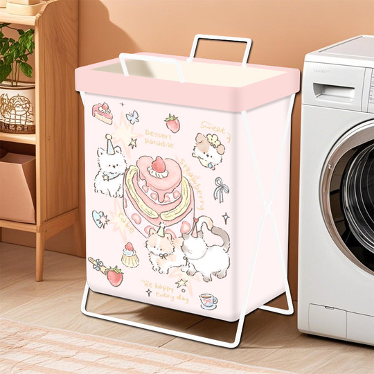 Foldable fabric storage basket dirty clothes basket clothes storage basket big easy cute cartoon girl pink strawberry cake