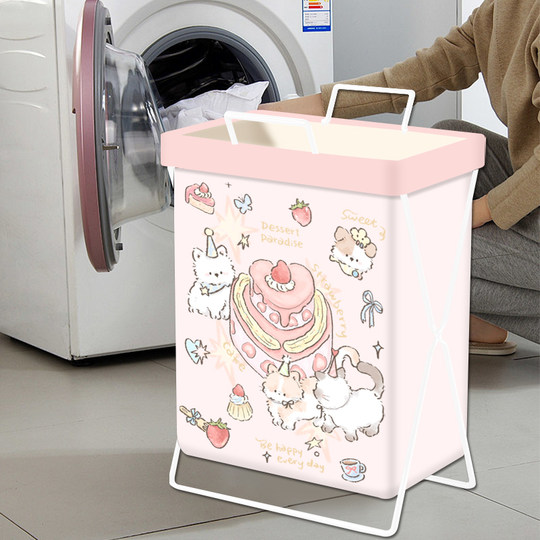 Foldable fabric storage basket dirty clothes basket clothes storage basket big easy cute cartoon girl pink strawberry cake
