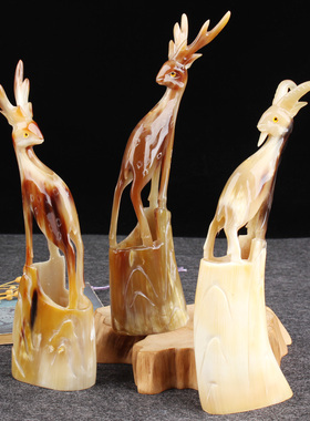 十二生肖摆件天然牛角吉祥物