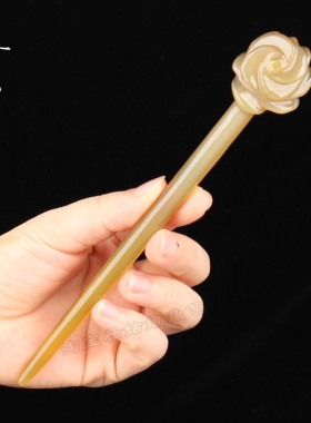 白牛角发簪汉服古风发饰不易断