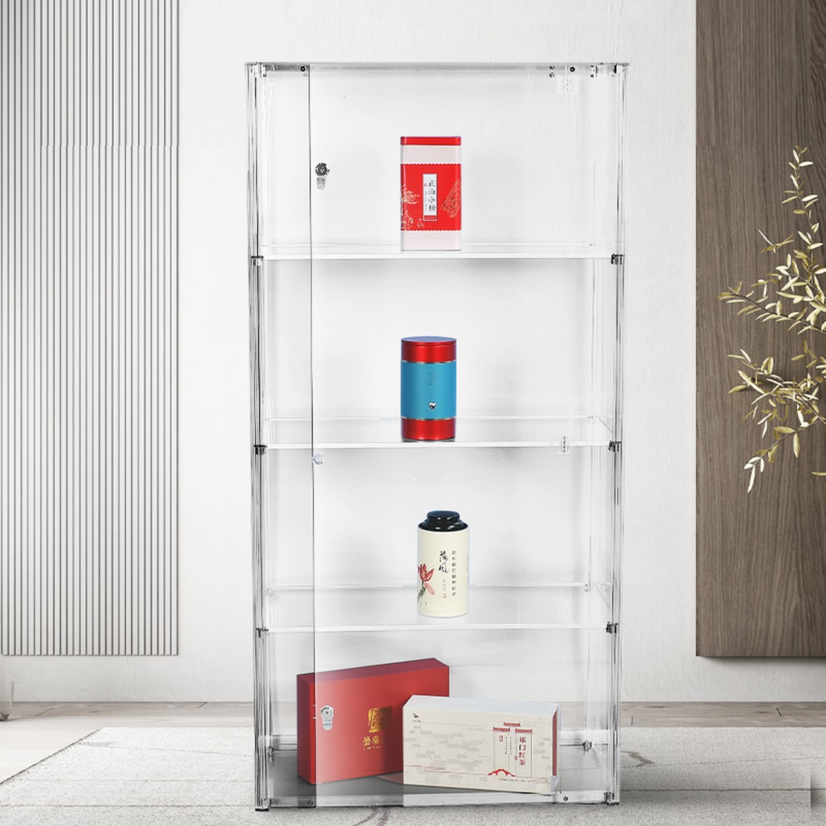 亚克力展示柜有机玻璃塑料盒子玩具模型精品透明柜带锁展示架收纳