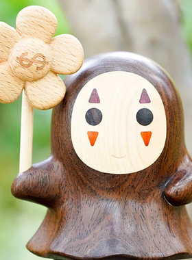 紫檀木无脸男可爱摆件手里有钱花创意宫崎骏动漫治愈系送朋友礼物