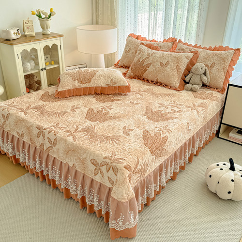 2025秋冬加厚保暖牛奶绒床盖四件套夹棉床裙三件套床罩床单件防滑 - 图2