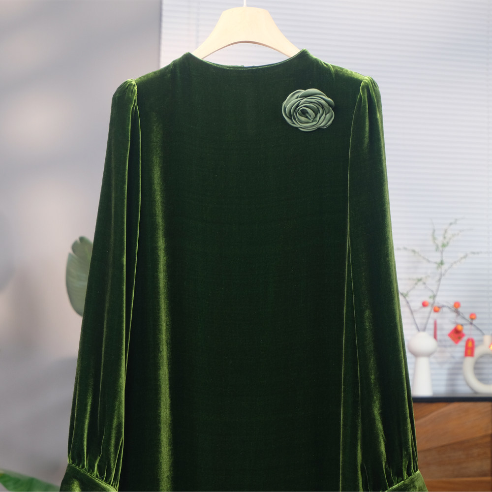 真丝丝绒复古收腰半高领连衣裙花朵气质显白25秋,淘宝优惠券,粉丝福利购,淘宝优惠卷