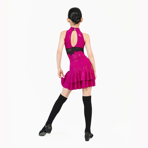 FZS舞服少儿拉丁舞新款2026高光爽肤皮拼接蕾丝无袖练功服套装 - 图1