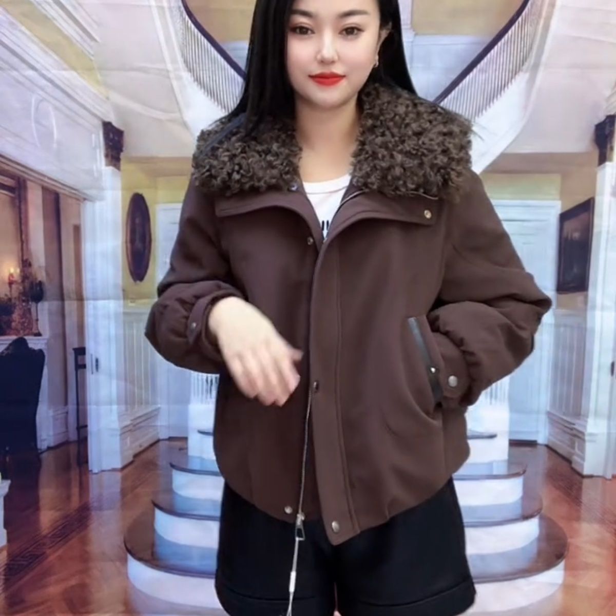 大翻领羊羔冬季羽绒服时尚新款保暖加绒加厚羽绒外套洋气减龄女装 - 图1