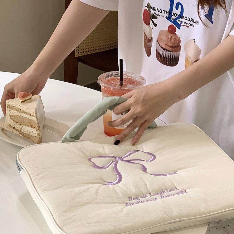 可爱刺绣ins蝴蝶结手提笔记本电脑包适用于联想小新13.3华为荣耀14寸15.6苹果pro15.3寸平板ipad11保护套,淘宝优惠券,粉丝福利购,淘宝优惠卷