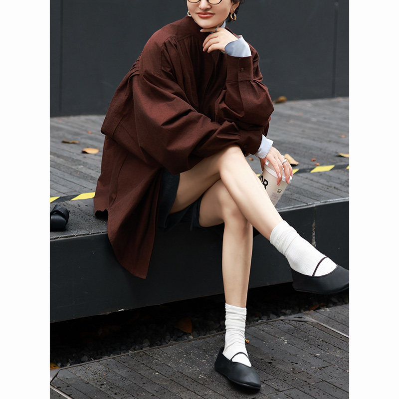 休闲大方潮流穿搭一整套2026新款咖色宽松衬衫灰色毛线短裤两件套,淘宝优惠券,粉丝福利购,淘宝优惠卷