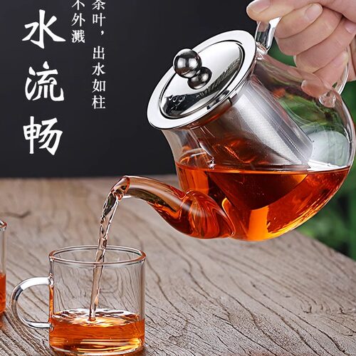 加厚耐热玻璃红茶壶红茶杯普洱壶不锈钢内胆过滤泡茶壶双耳冲茶器 - 图0